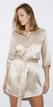 Olivia Shirt Dress Silk Beige thumbnail