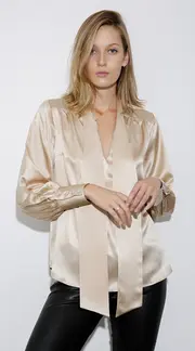 Austin Silk Pussybow Blouse Sand/Beige thumbnail