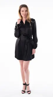 Olivia Shirt Dress Silk Black thumbnail