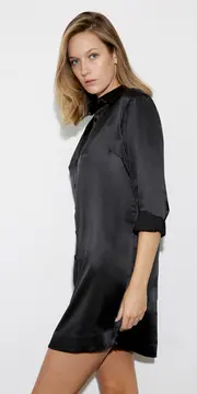 4. Olivia Shirt Dress Silk Black thumbnail
