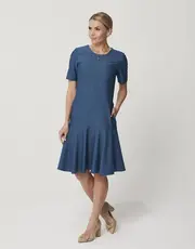 1. Merino Drop Waist Dress Moroccan Blue thumbnail