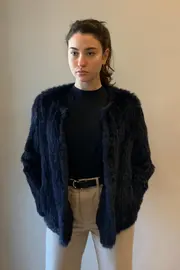 Collarless Rabbit Fur Navy thumbnail