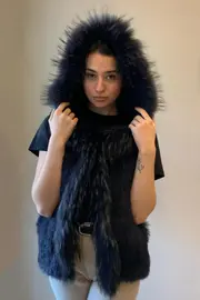 1. Hooded Vest Rabbit Fur Navy thumbnail