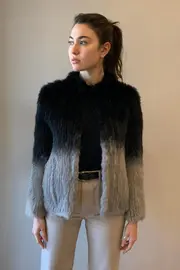 Collarless Rabbit Fur Black & Grey Balayage thumbnail