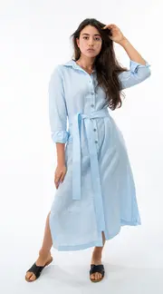 2. Sofia Linen Dress Blue thumbnail