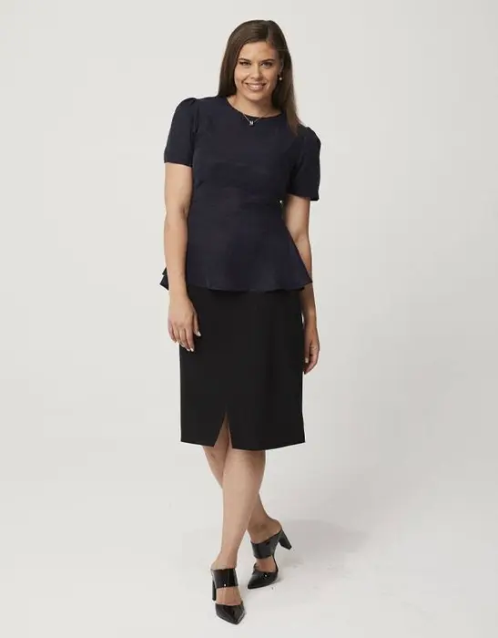 Linen Peplum Top Navy