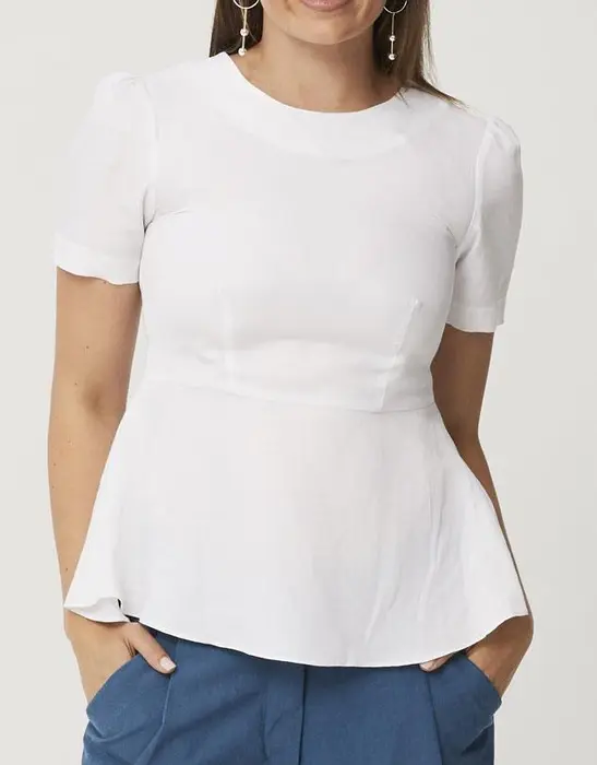 1. Linen Peplum Top Navy thumbnail